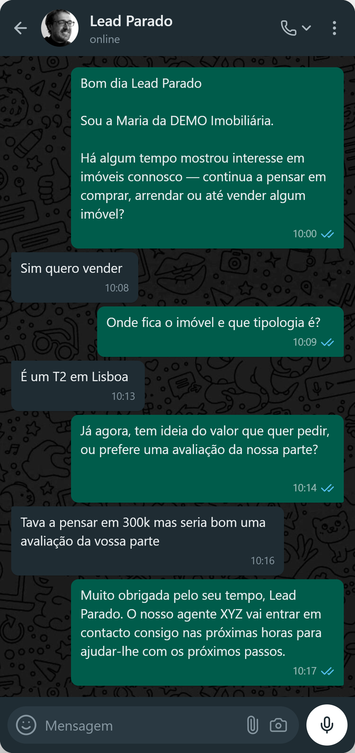 Conversa WhatsApp: a IA reativa um lead frio e qualifica-o